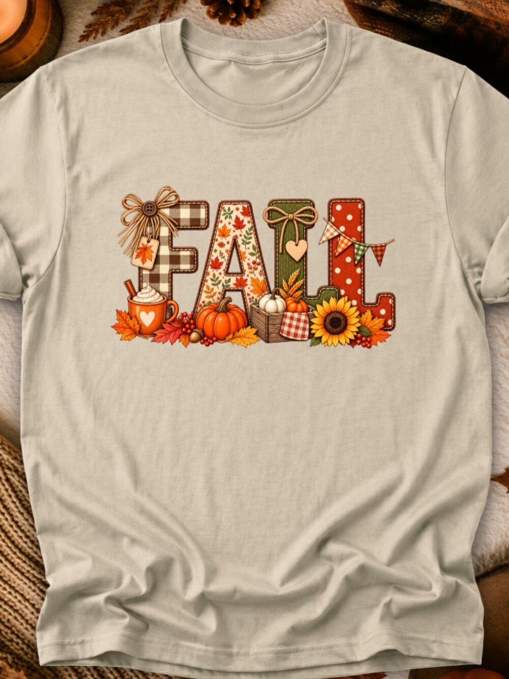 Fall TShirt Graphic Tee Adult Unisex Applique Coquette Autumn Vibes Pumpkin